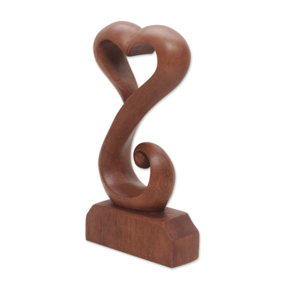Wood statuette, 'Tangled Love' - Hand Crafted Suar Wood Open Heart Statuette Home Decor