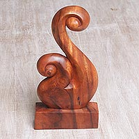 Wood statuette, 'Curling Flame' - Hand Carved Suar Wood Abstract Flame Statuette