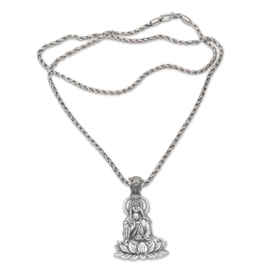 Collar colgante de plata esterlina - Collar con colgante de plata de ley de la diosa Kwan Im