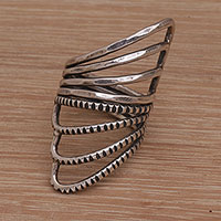 Sterling silver cocktail ring, 'Opposing Forces' - Wide Sterling Silver Cocktail Ring with Mixed Finish