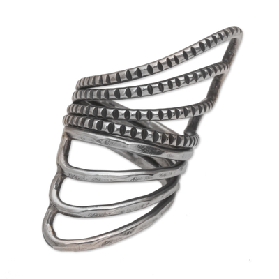 Sterling silver cocktail ring, 'Opposing Forces' - Wide Sterling Silver Cocktail Ring with Mixed Finish