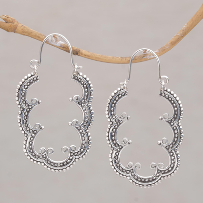 Sterling silver hoop earrings, Breadfruit Leaves
