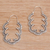 Sterling silver hoop earrings, 'Breadfruit Leaves' - Balinese Leaf Motif Sterling Silver Hoop Earrings (image 2b) thumbail