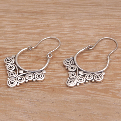 Sterling silver hoop earrings, 'Cascading Swirls' - Handcrafted Sterling Silver Hoop Earrings from Bali