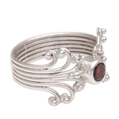 Garnet single stone ring, 'Fountains of Bali' - Balinese Garnet and Sterling Silver Single Stone Ring