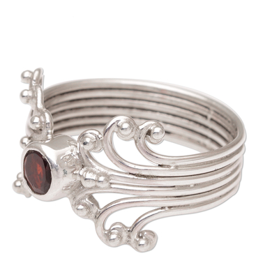 Garnet single stone ring, 'Fountains of Bali' - Balinese Garnet and Sterling Silver Single Stone Ring