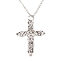 Sterling silver pendant necklace, 'The Call' - Sterling Silver Cross Pendant Necklace from Indonesia