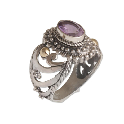 Gold-accented amethyst cocktail ring, 'Faithful Bloom' - Amethyst Sterling Silver 18k Gold Accented Cocktail Ring