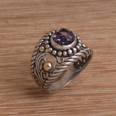 Gold-accented amethyst cocktail ring, 'Destiny Calls' - 18k Gold-Accented Silver and Amethyst Cocktail Ring