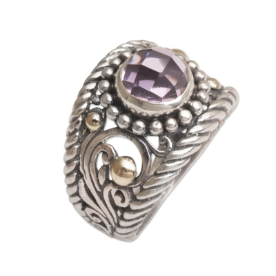 Gold-accented amethyst cocktail ring, 'Destiny Calls' - 18k Gold-Accented Silver and Amethyst Cocktail Ring