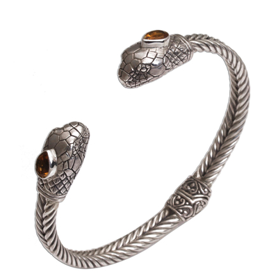 Snake-Themed Citrine Cuff Bracelet from Bali