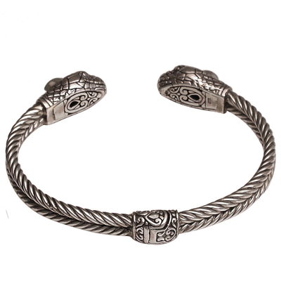 Citrine cuff bracelet, 'Snake Siblings' - Snake-Themed Citrine Cuff Bracelet from Bali