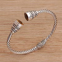 Citrine cuff bracelet, 'Swirling Lights' - Citrine and Sterling Silver Cuff Bracelet from Bali