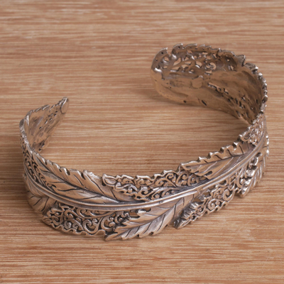 Leaf Motif Sterling Silver Cuff Bracelet from Bali - Flawless Leaves ...