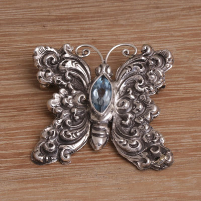 Blue topaz brooch, Marquise Butterfly