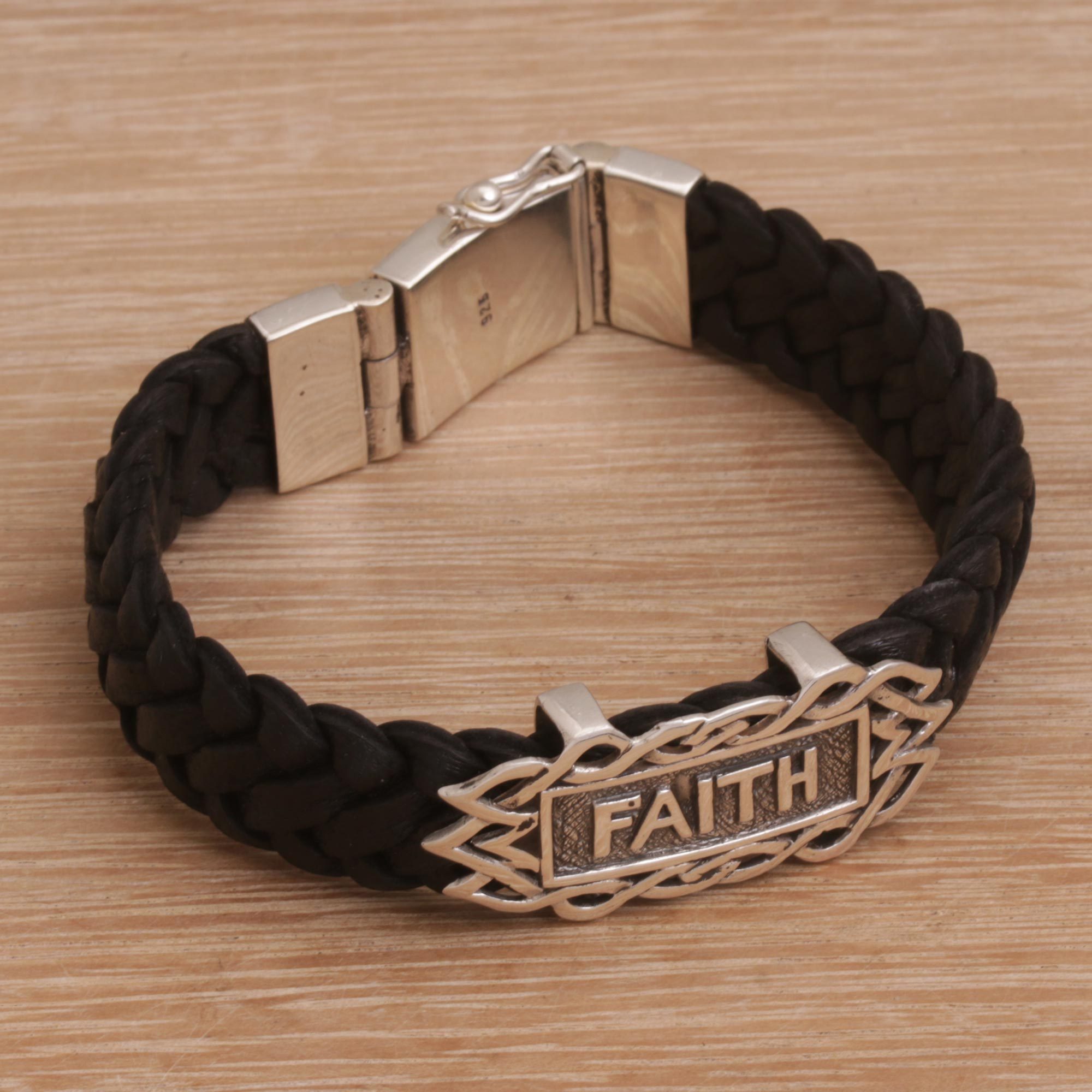 Religious Sterling Silver and Leather Men's Bracelet All I Need is