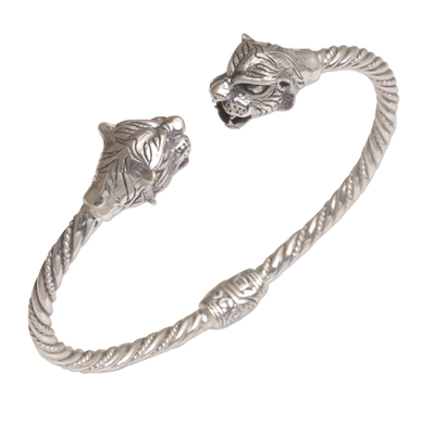 Sterling silver cuff bracelet, 'Law of the Jungle' - Tiger-Themed Sterling Silver Cuff Bracelet from Bali