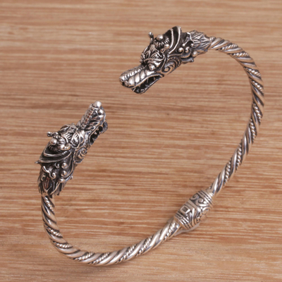 Sterling silver cuff bracelet, Dragon Siblings