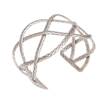 Sterling silver cuff bracelet, 'Woven Road' - Sterling Silver Handcrafted Cuff Bracelet with Braided Motif