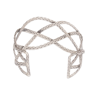 Manschettenarmband aus Sterlingsilber - Handgefertigtes Manschettenarmband aus Sterlingsilber mit geflochtenem Motiv