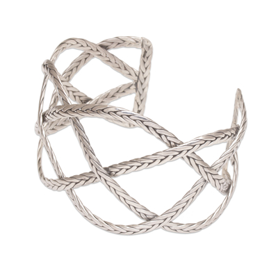 Manschettenarmband aus Sterlingsilber - Handgefertigtes Manschettenarmband aus Sterlingsilber mit geflochtenem Motiv