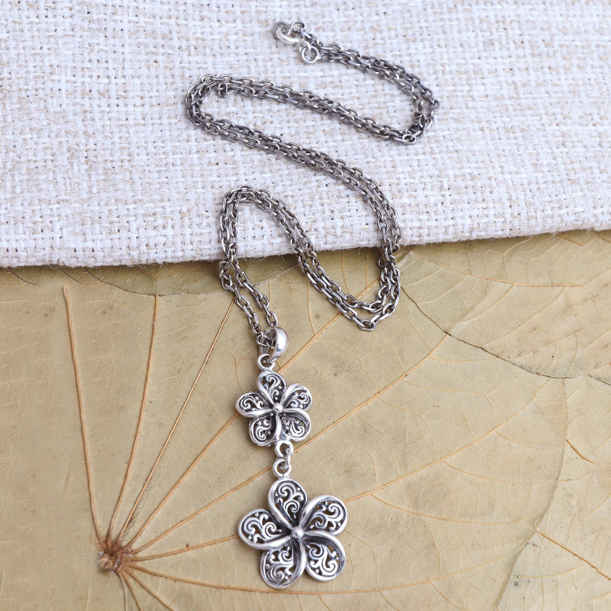 Handmade Sterling Silver Jasmine Flower YNecklace Sacred Jasmine