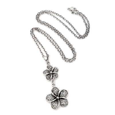 Sterling silver Y-necklace, 'Sacred Jasmine' - Handmade Sterling Silver Jasmine Flower Y-Necklace