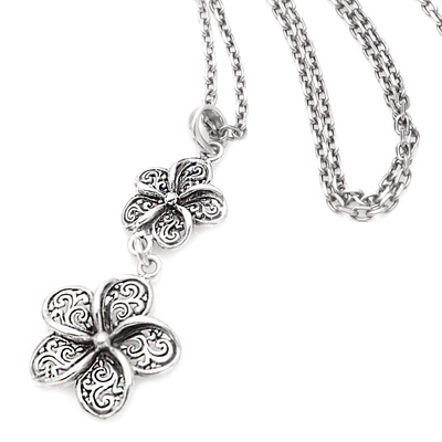 Sterling silver Y-necklace, 'Sacred Jasmine' - Handmade Sterling Silver Jasmine Flower Y-Necklace