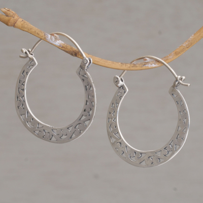 Sterling silver hoop earrings, 'Half Time' - Handmade Indonesian 925 Sterling Silver Horseshoe Earrings