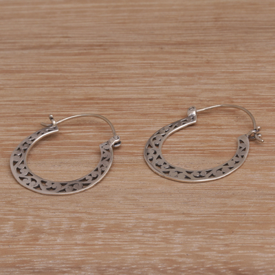 Sterling silver hoop earrings, 'Half Time' - Handmade Indonesian 925 Sterling Silver Horseshoe Earrings