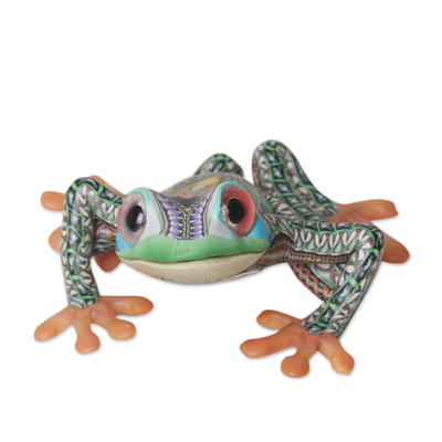 Polymer clay sculpture, 'Vibrant Tree Frog' (4 inch) - Colorful Polymer Clay Frog Sculpture (4 Inch) from Bali
