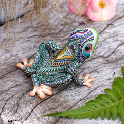 Polymer clay sculpture, 'Vibrant Tree Frog' (4 inch) - Colorful Polymer Clay Frog Sculpture (4 Inch) from Bali