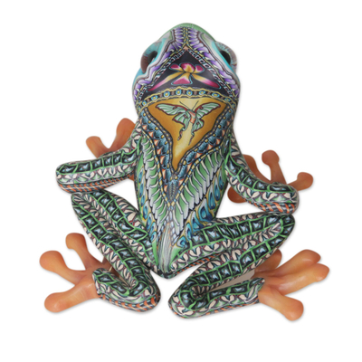 Escultura de arcilla polimérica, (4 pulgadas) - Escultura de rana de arcilla polimérica colorida (4 pulgadas) de Bali