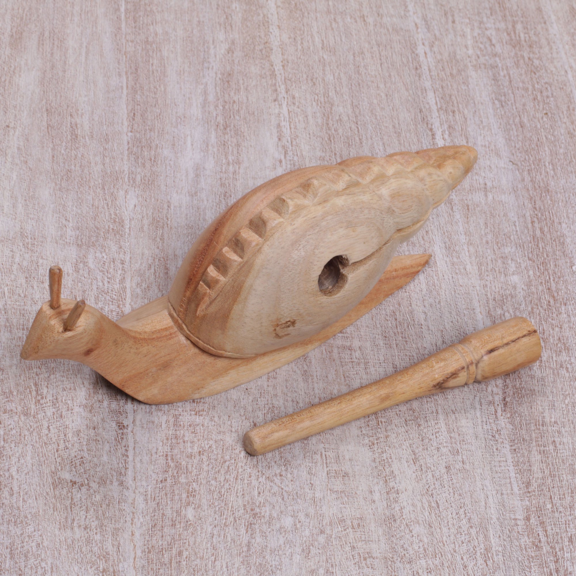 Hand Carved Balinese Snail Suar Wood Percussion Instrument Shell