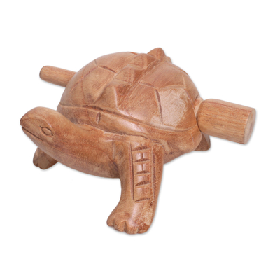 Wood mini percussion instrument, 'Tortoise Melody' - Hand Carved Wood Tortoise Percussion Instrument from Bali