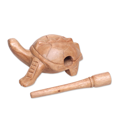 Wood mini percussion instrument, 'Tortoise Melody' - Hand Carved Wood Tortoise Percussion Instrument from Bali