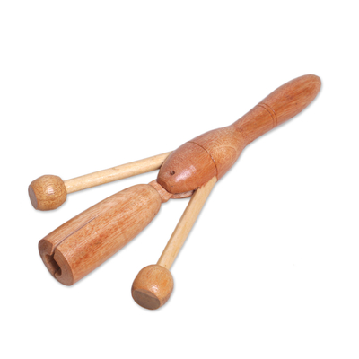 Wood percussion instrument, 'Jubilation' - Handmade Suar Wood Handheld Percussion Instrument