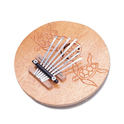 Hand Crafted Coconut and Wood 7 Key Sea Turtle Mbira Thumb Piano