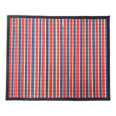 Bamboo and cotton table linen set 'Striped Dimensions' (set of 6) - Red and Blue Striped Bamboo and Cotton Table Set for 6