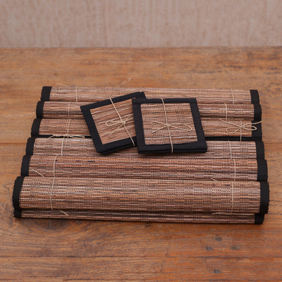 Palmblatt- und Baumwoll-Tischwäsche-Set 'Java Dimensions' (6er-Set) - Tischset aus handgeflochtener Palme und Baumwolle für 6 Personen aus Java