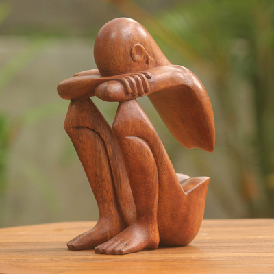 Wood sculpture, 'Abstract Rest' - Hand Carved Suar Wood Sculpture