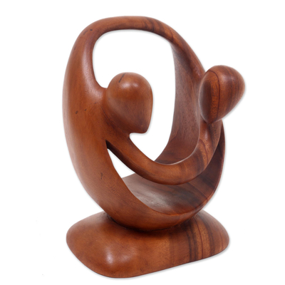 Wood sculpture, 'Cycle of Love' - Suar Wood Romantic Sculpture