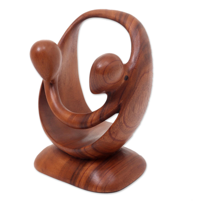 Wood sculpture, 'Cycle of Love' - Suar Wood Romantic Sculpture
