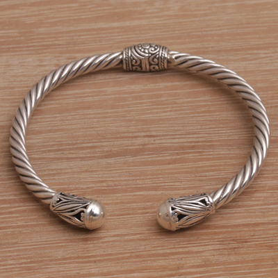 Sterling silver cuff bracelet, 'Eternal Garden' - Hand Crafted Sterling Silver Cuff Bracelet from Bali