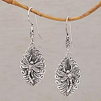 Sterling silver dangle earrings, 'Dragonfly Dance' - Handmade 925 Sterling Silver Dangle Dragonfly Earrings