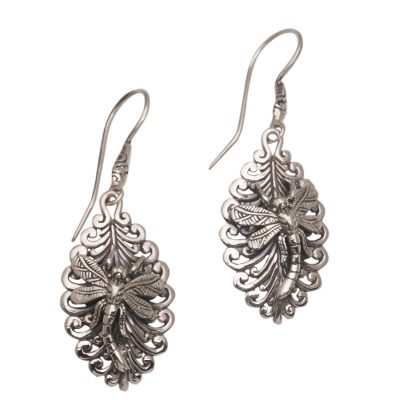 Sterling silver dangle earrings, 'Dragonfly Dance' - Handmade 925 Sterling Silver Dangle Dragonfly Earrings