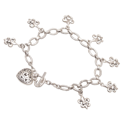 Sterling silver charm bracelet, 'Last Love' - Handmade 925 Sterling Silver Pendant Bracelet Heart