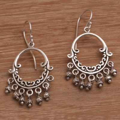 Sterling silver chandelier earrings, 'Dream Bell' - Handmade 925 Sterling Silver Dangle Chandelier Earrings