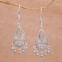 Sterling silver chandelier earrings, 'Ballroom Crest' - Artisan Handmade 925 Sterling Silver Chandelier Earrings