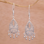 Sterling silver chandelier earrings, 'Ballroom Crest' - Artisan Handmade 925 Sterling Silver Chandelier Earrings